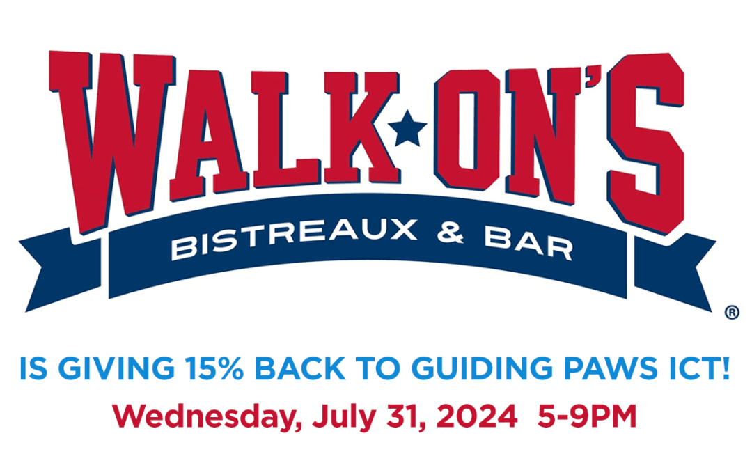 promo banner for Walk-On's Bistreaux & Bar Give-Back to Guiding Paws ICT